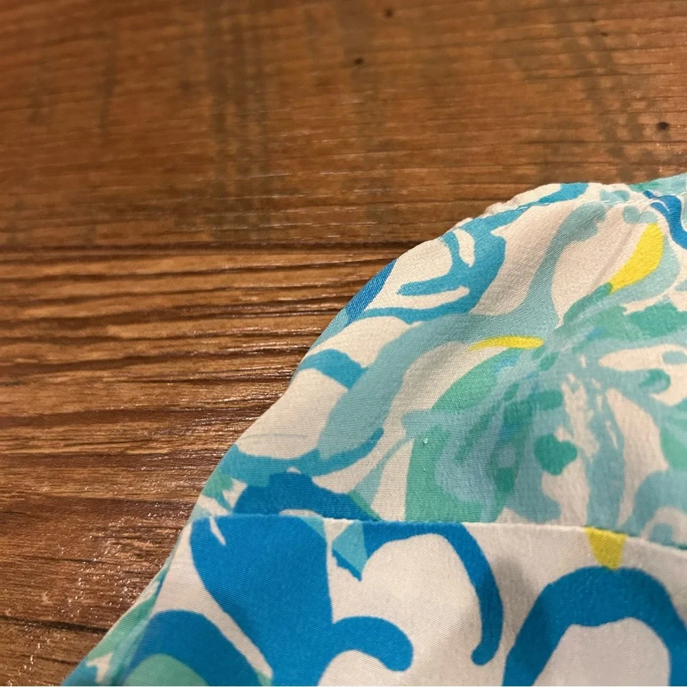 Lilly Pulitzer Dahlia Silk Tank Top Blue/White/Yellow Medium - Picture 11 of 11